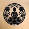 2D Flat, 1 Piece Of Black Lotus Metal Wall Art With A Serene Buddha Statue Waterproof,