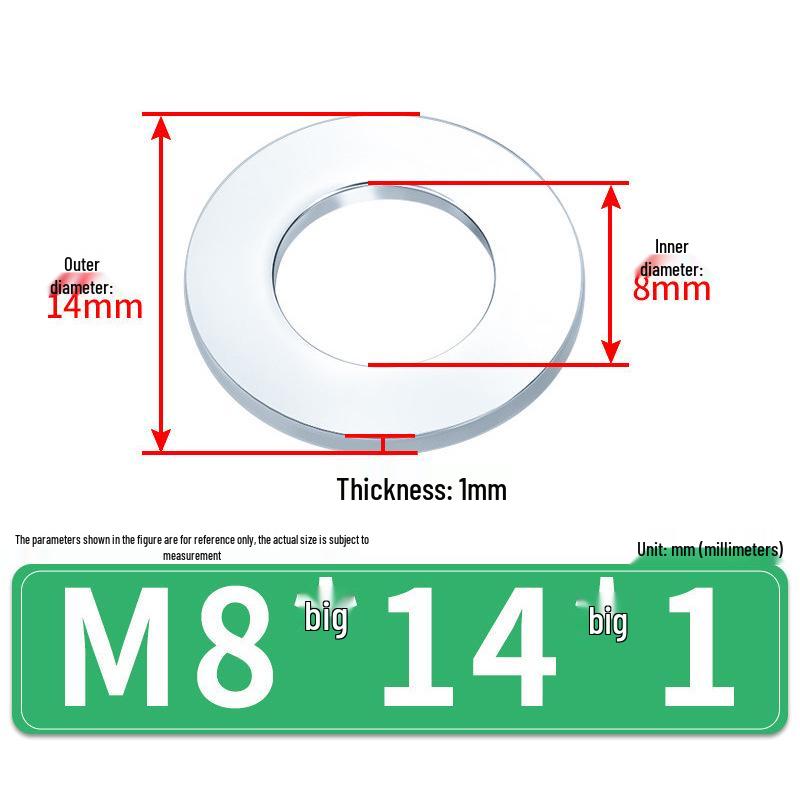 Очень большие оцинкованные металлические плоские шайбы - Размеры от M1.6 до M14