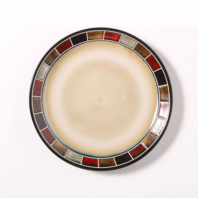 Простая керамическая тарелка в скандинавском стиле с резьбой и косточками, домашнее блюдо, тарелка для стейка, темно-зеленая тарелка для салата, диск