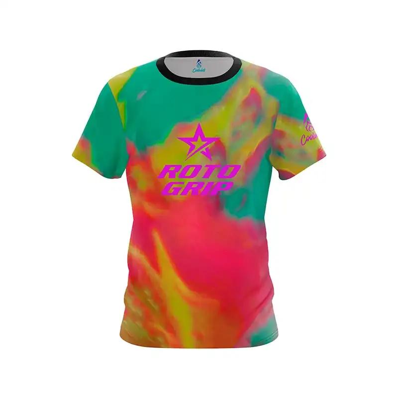 New Boys Roto Grip Leopard Red Lip Split Color Bowling Jersey Short Sleeve Performance Sports Tee Fan Casual Streetwear Tops