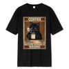 Coffee Because Murder Is Wrong Black Cat Drinks Coffee Funny T-Shirt Oversized Hip Hop T Shirt Cotton Tops Short Sleeves for Men