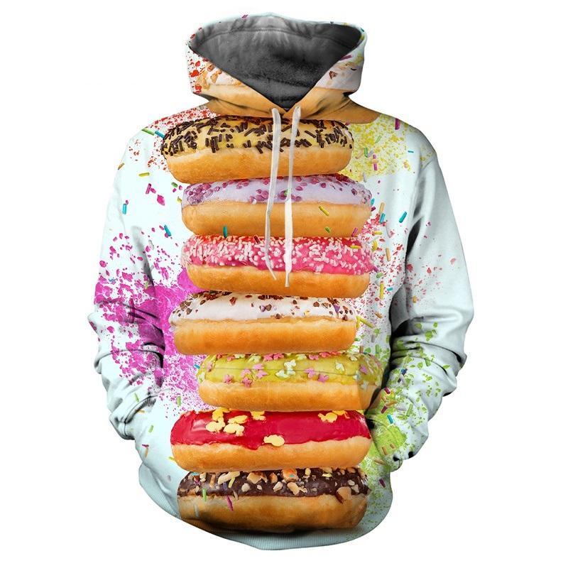 Толстовки с принтом 3D Donuts Chocolate Dessert для мужчин, детская модная уличная одежда с длинными рукавами, унисекс, зимняя толстовка с капюшоном Harajuku