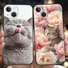 Роскошный мягкий чехол из ТПУ для iPhone 17 Air 16E 16 11 15 14 Pro MAX 12 13 7 8 Plus X XR XS SE 2022 Чехол с изображением цветов и кошки