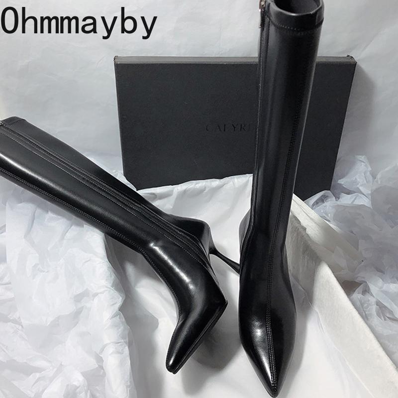 Дизайнерские женские сапоги с острым носком, эластичные, до колена, элегантные туфли, сексуальные, на высоком каблуке, длинные, Botas De Mujer