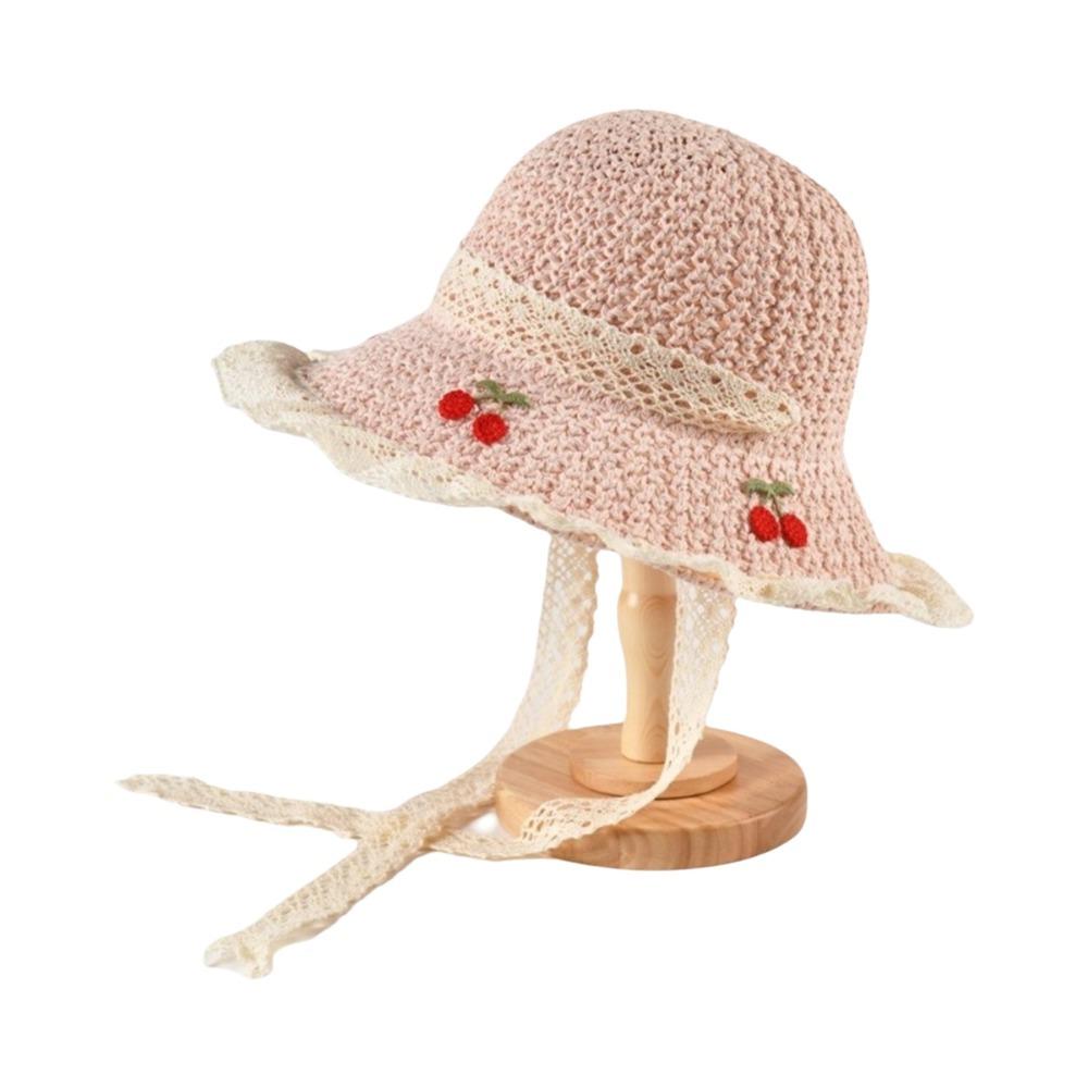 Cherry Embroidered Straw Fisherman Hat Lace Woven Bucket Hat Unique Women Sun Hat Ladies