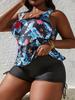 2025 Печать 2 шт. Большой размер Танкини Комплект Женский Высокая Талия Большой Купальник Бразильский Сексуальный Купальник Полненькая Леди Купальник с Пышными Формами