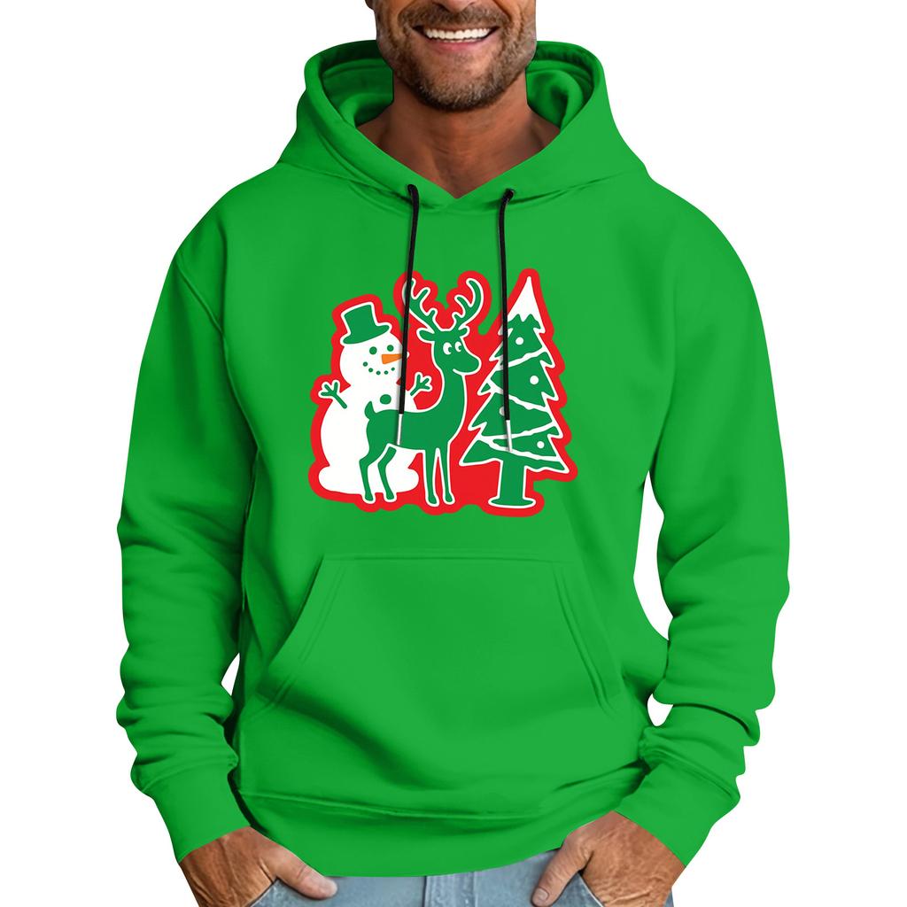 Мужская повседневная спортивная толстовка с капюшоном и карманом, с рождественским принтом, с длинным рукавом