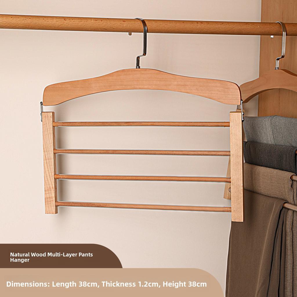 Real Wood Multi-Functional Multi-Layer Clothes Hanger No Trace Anti-Slip Tie Scarf Towel Storage Rack Clothes Hanger