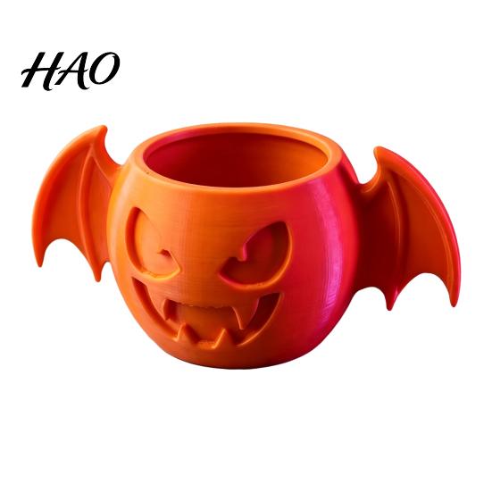 Halloween Pumpkin Succulents Pot Bat Wing Planter, 3D Printed Gothic Small Plant Creative Party Decorations Pot, Multi-Purpose Desktop Storage