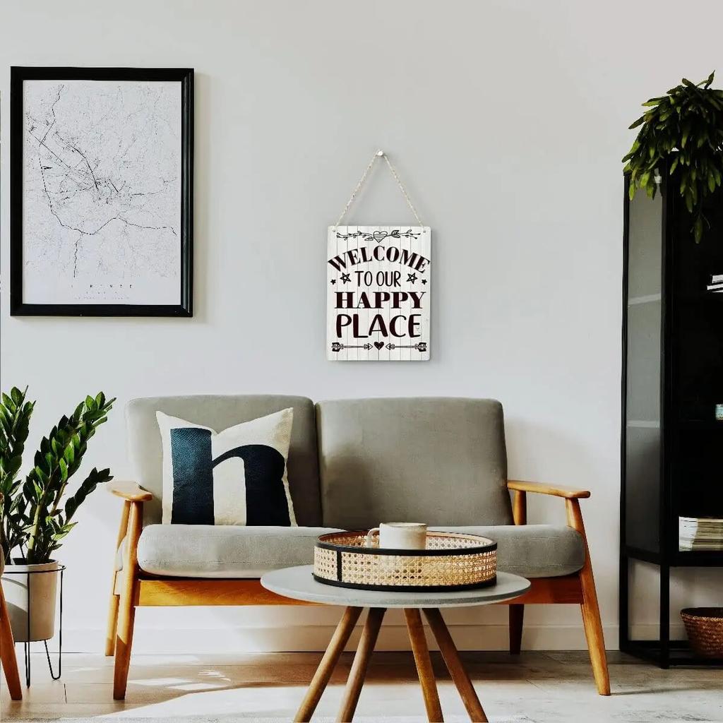 Welcome Sign Wood Sign Family Wall Decor Farmhouse Home Decor Rustic Wooden Wall Art for Lake Cabin Living Room Kitchen Coffee