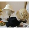 Bow Hat Big Brimmed Hat  Solid Color Female Fisherman Hat Hepburn Style Sunscreen Sun Hat