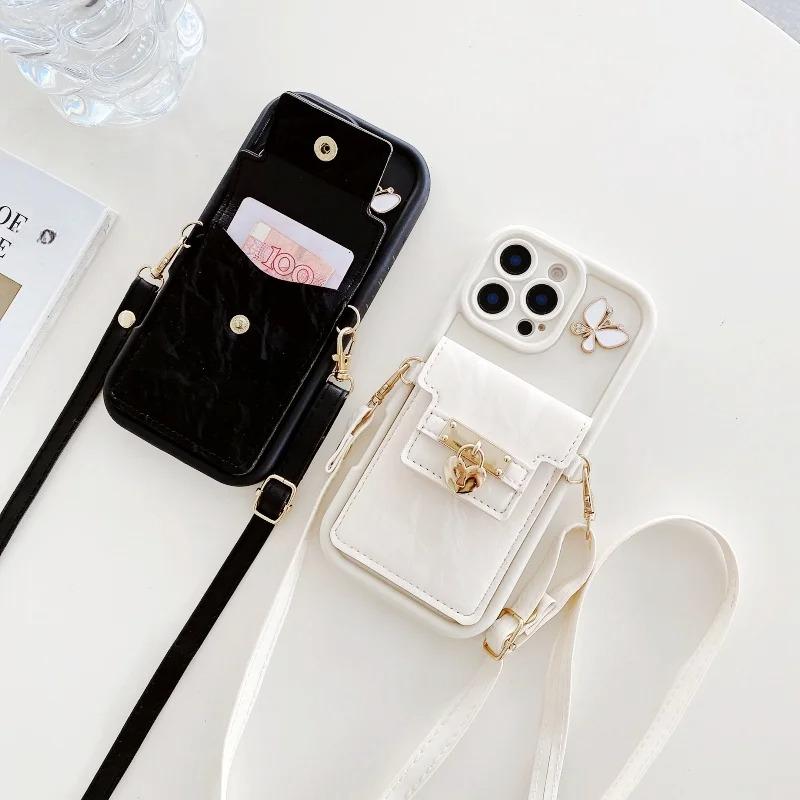 Чехол-кошелек с ремешком для iPhone 16 Pro Max 14 12 11 13 15 Plus X XS Max 16E, ремешок через плечо, чехол для карт с замком Love Lock