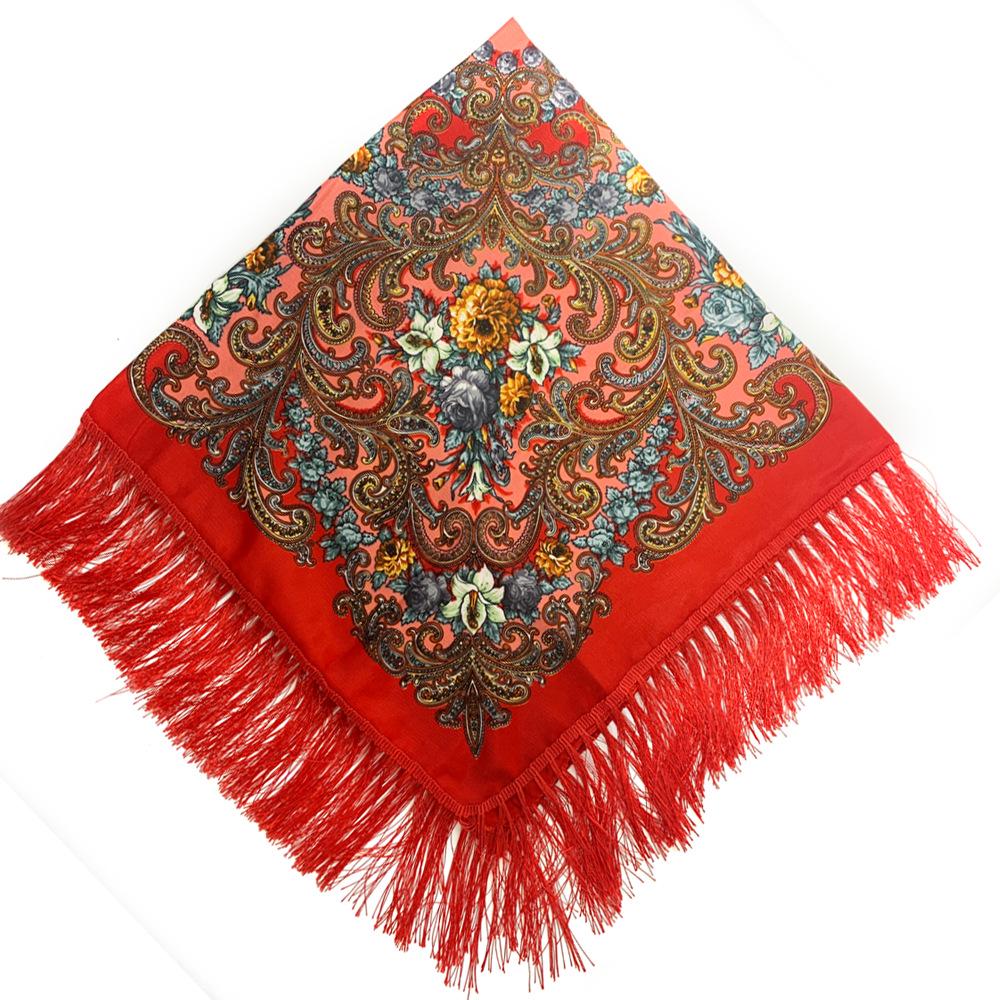 Женский этнический теплый шарф-шаль с принтом - Осенне-зимний квадратный мусульманский головной платок
