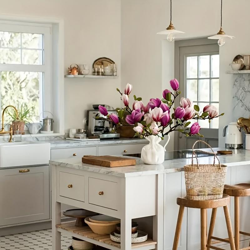 Роскошный набор «Нефритовый орхидей» из 6 штук - Реалистичные лепестки и листья, Декоративное украшение для приставного столика в гостиной, Подходит для дома, офиса, 3 фиолетовых 3 розовых