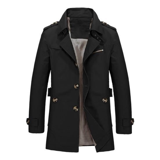 Men Retro Jacket Lapel Long Sleeve Single Breasted Business-Style Outwear Solid Color Pockets