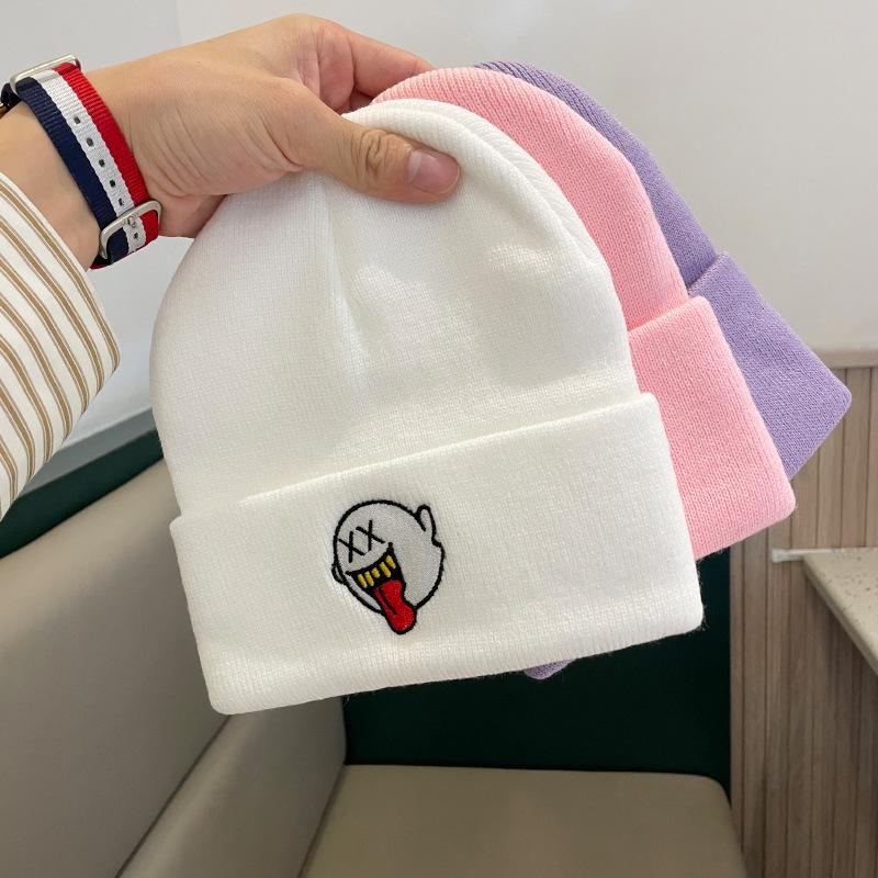 Шерстяные шапки для мужчин и женщин Японские Универсальные и Милые Теплые и Защищающие от холода Вязаные шапки для осени и зимы Шапки-пуловеры от холода