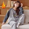 Women's Cartoon Wool-Silk Flannel Pajamas: Autumn/Winter 2025 Warm Outdoor-Friendly Set