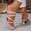 Fashion Big Square Toe Mule Sandals Women 2025 Summer Fashion High Heel Slip On Dress Shoes Woman Black Straps Gladiator Sandalias Mujer