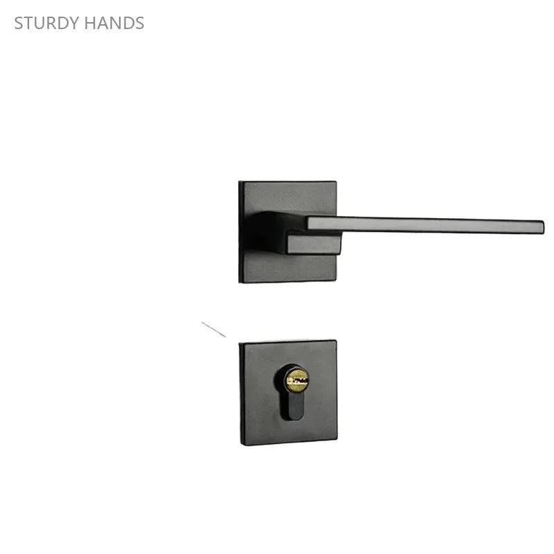 1 set of indoor silent door lock aluminum alloy Nordic minimalist bedroom split wooden door handle lock with key included