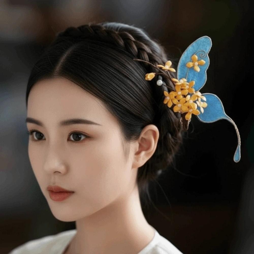 Beautiful Hanfu Butterfly Hair Fork Headwear Exquisite Fairy Side Clips Girls