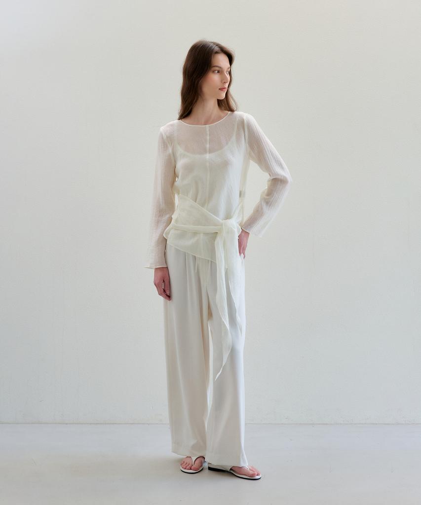 THEELO Flowy Banding Slacks (Ivory)