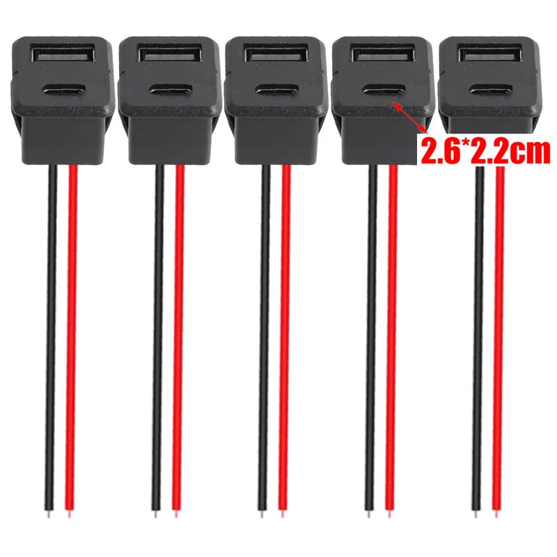 5/1pcs Double Layer Usb Female Base Type-C Socket and Female Usb Lamp Charging Socket Power Socket with Cable 2A Connector