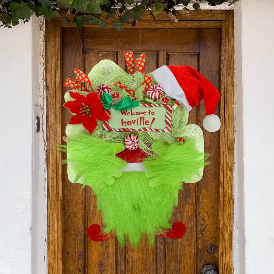 Christmas Pendant Vibrant Color Create Atmosphere with Hanging Rope Festive Plush Burlap Wreath Home Christmas Decoration