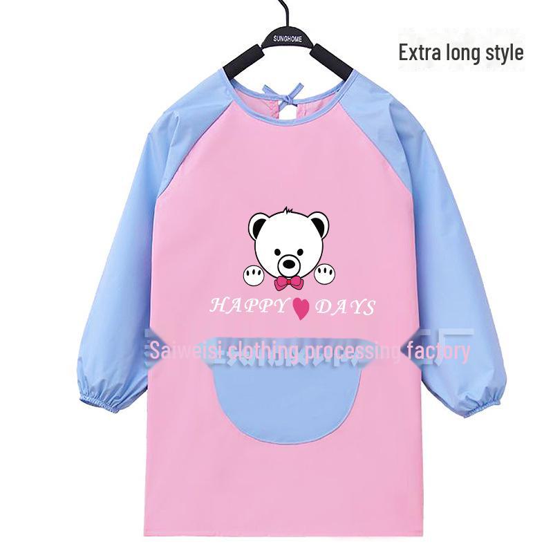 Kid's Waterproof Long-sleeved Reversible Painting Smock with Kindergarten Print - Protecting Clothes for Messy Activities.