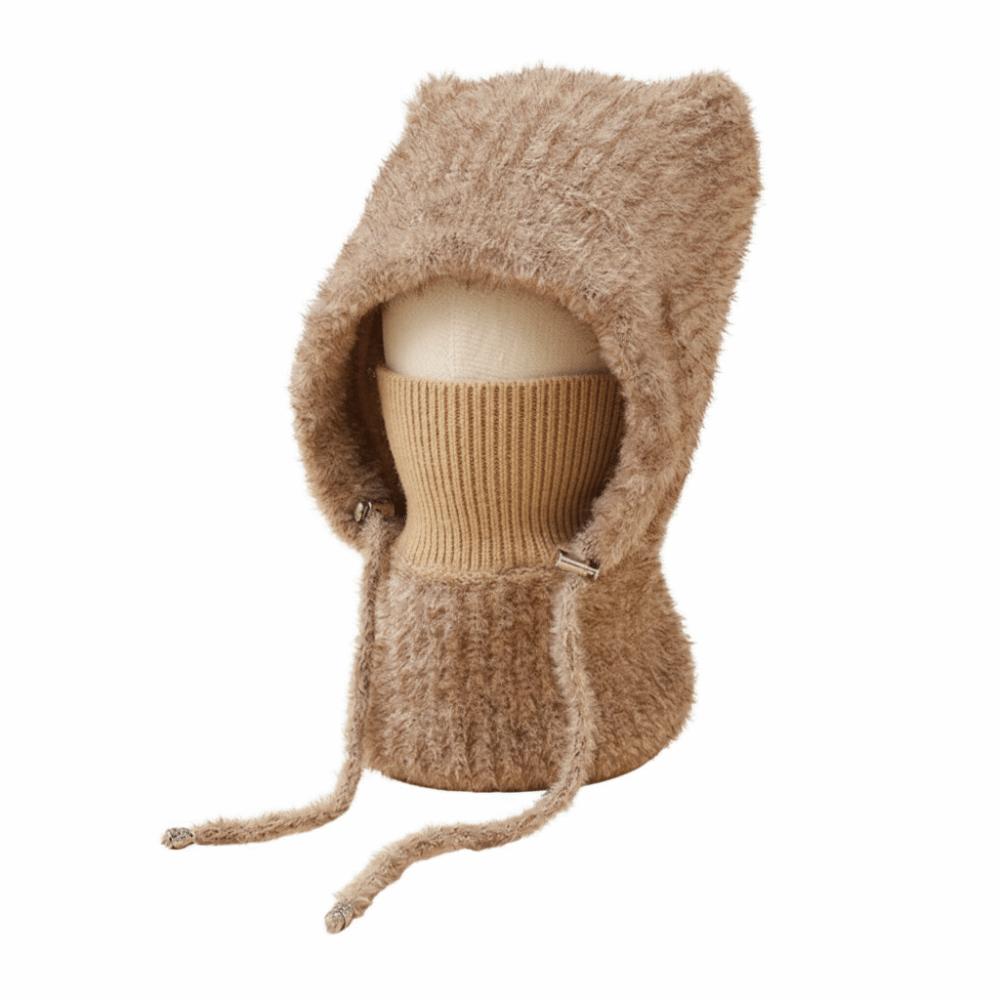 Fluffy Balaclava Hat Korean Style Hooded Cap Cute Knitted Hat  for Women
