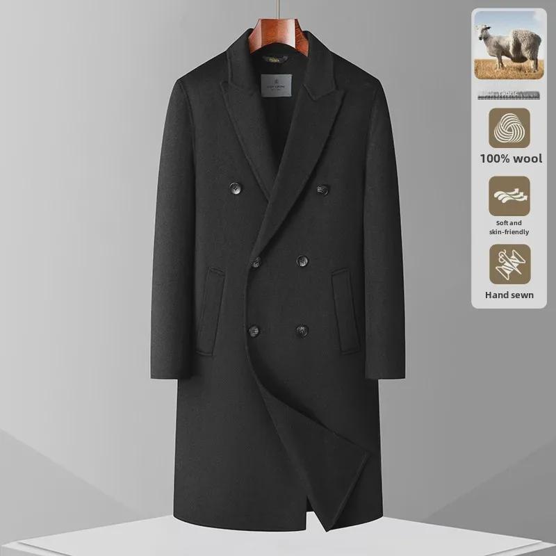 Men’s Handmade 100% Wool Double-Breasted Coat for Autumn/Winter