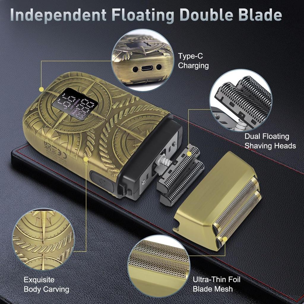 Hatteker Professional Beard Trimmer Triple Cut Electric Cordless Shaver Set with LCD Gift for Men Men's Kit, Razor, Display,