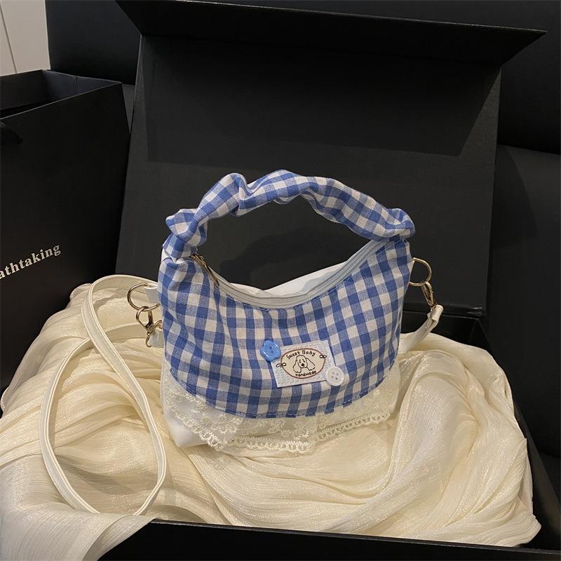 Broken Lace Cloud Bag Hand Bag New Summer Fresh Plaid Splicing Chain Messenger Bag Single Shoulder