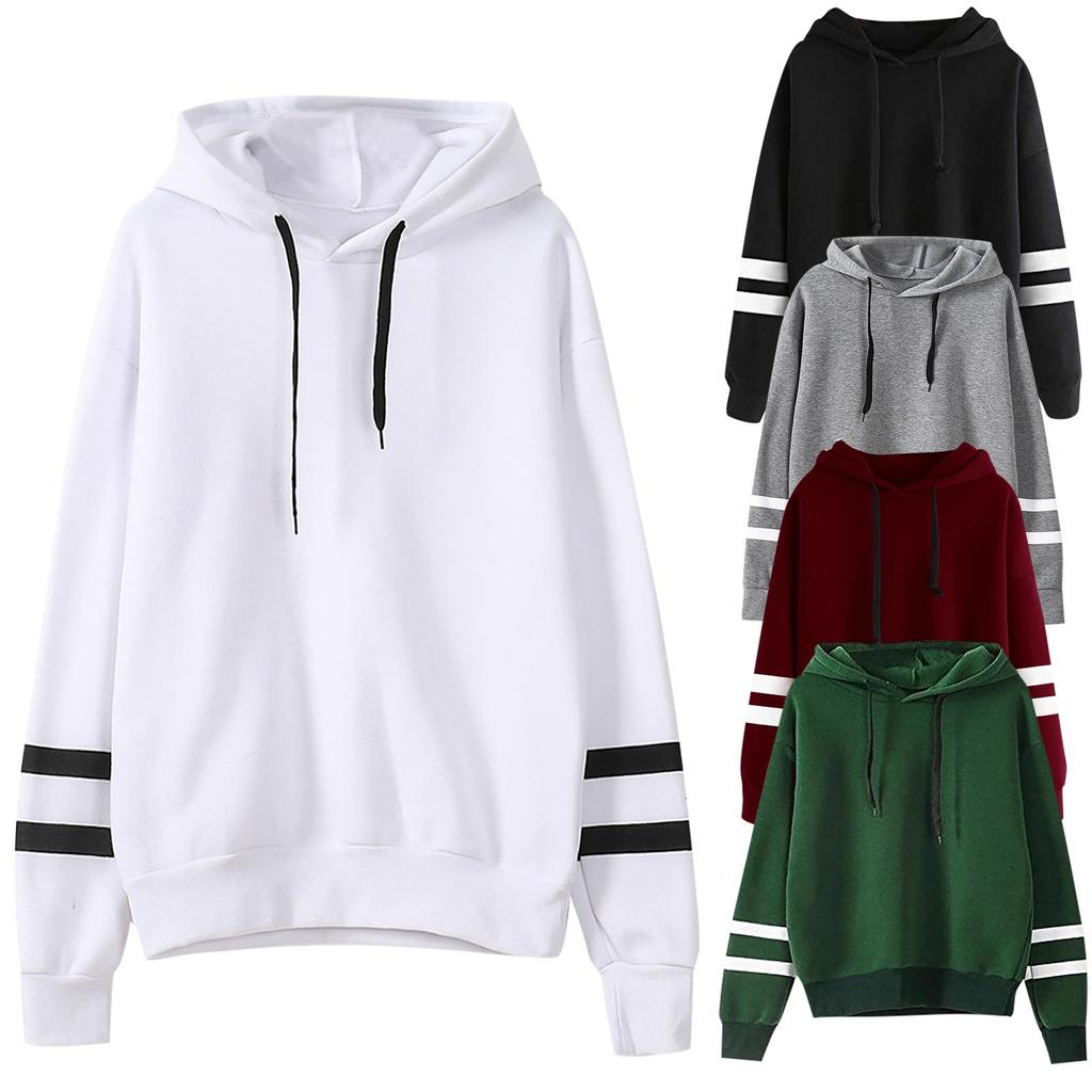 Women's Fashion Casual Loose Long Sleeve Solid Color Hooded Sweatshirt Blouse