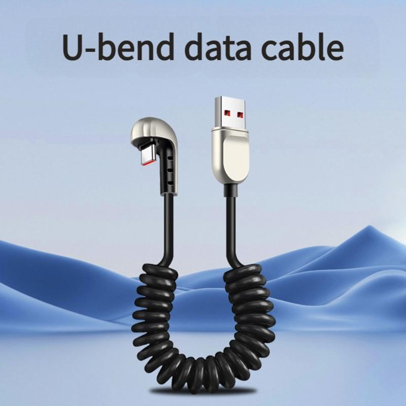 Quick Power Cable Reinforced Spring USB To Type C 360 Degree Angled End Silicone Texture Suitable for Portable Devices