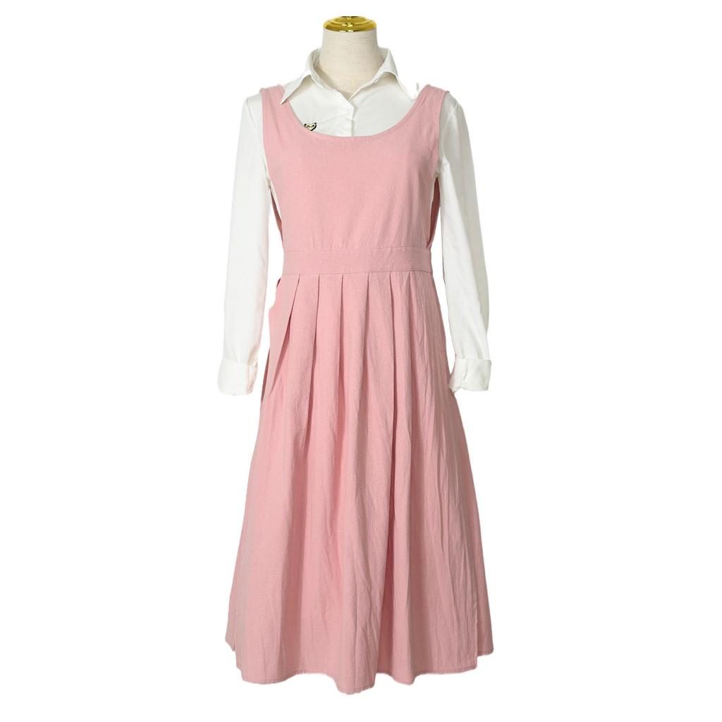 Ретро Арт Хлопок и Лен Фартук в Стиле Мори с Принтованным Логотипом