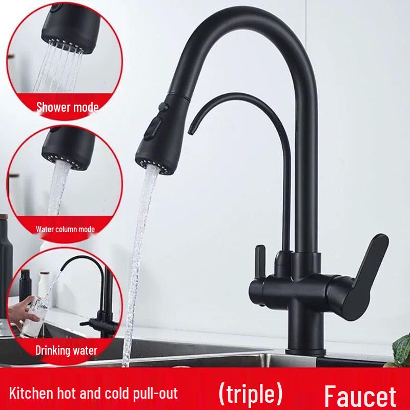 All-Copper Dual-Use Pull-Out Kitchen Faucet with Hot/Cold & Water Purifier