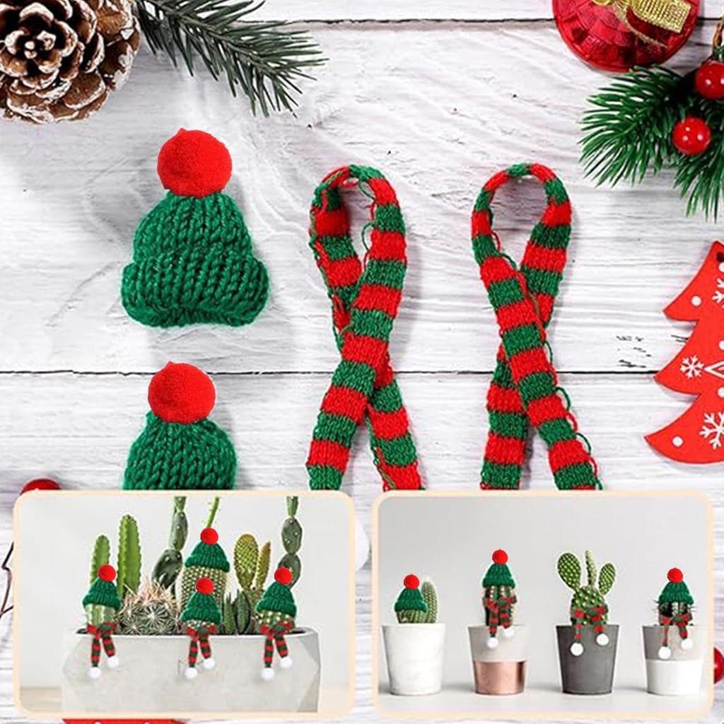 30 PCS Small Santa Hat for Crafts, Christmas Mini Knit Hat and Scarf Set, Tree Ornaments, Bottle Cap Decoration