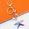Jewelry Charm Keychain Rhinestones Encrusted Starfish and Conch Shell Pendant Keyring Handbag Accessories for Women