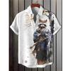 Men's Warrior Cat Art Linen Shirt Blossom Print Casual Hawaiian Shirt Summer Short Sleeved Shirt Top