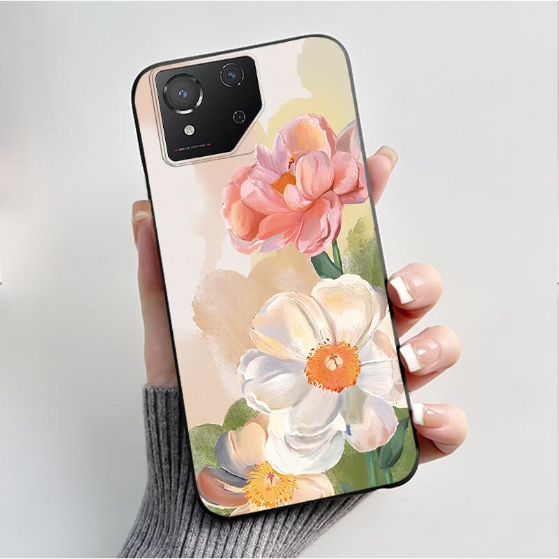 Чехол для ASUS ROG Phone 8 Чехол для ROG Phone 8 Pro Capa Мягкий Силикон Черный Корпус Чехлы для Телефона с Милым Цветочным Мультяшным Принтом