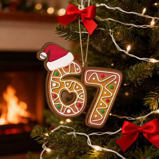 Рождественское украшение Акриловый пряничный человечек Номер 67 Подвеска со шляпой Праздничное украшение для рождественской елки Праздничный подарок