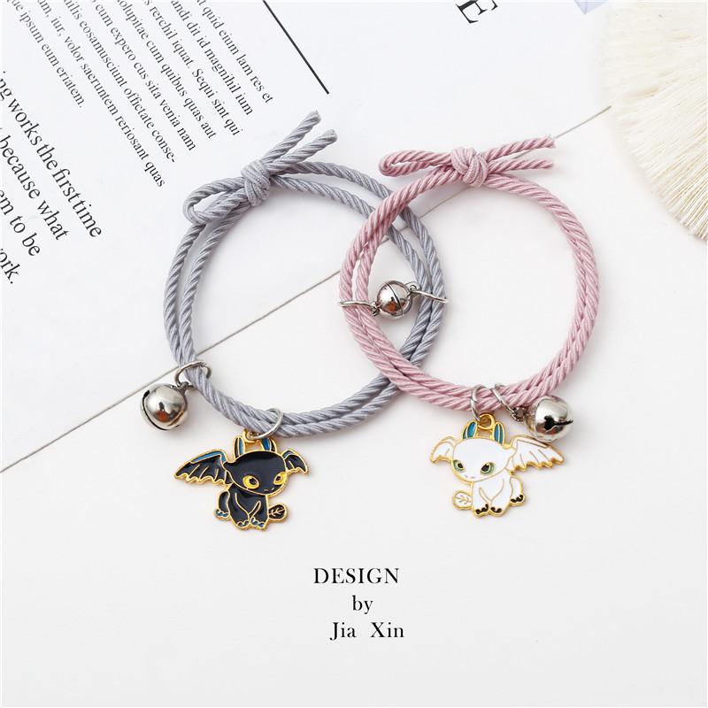 RUI RUI YU 2 шт./компл. Магнитный браслет для пары, очаровательные ювелирные изделия с героями мультфильмов для женщин и мужчин, плетеные веревочные браслеты, лучшие ювелирные изделия для друзей, подарок