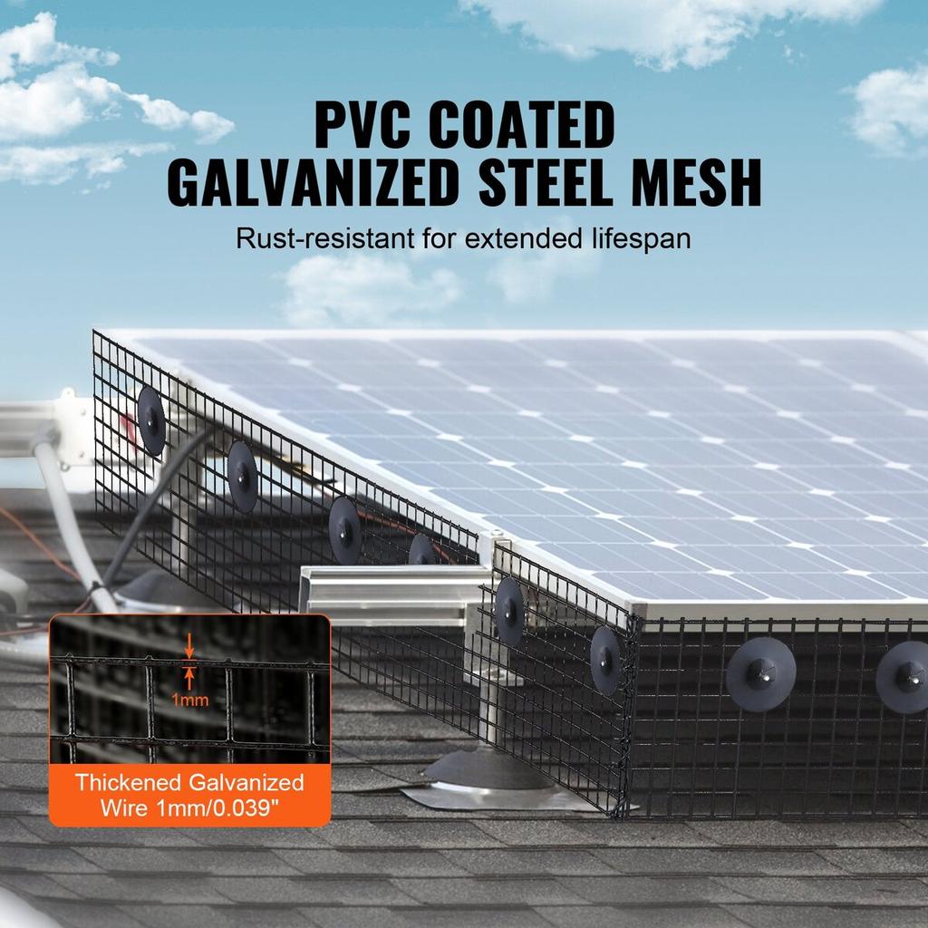 20 x 3048 cm Solar Panel Bird Guard, Critter Guard Roll Kit with 100pcs Aluminum Alloy Fasteners, Solar Panel Guard with Rust-proof PVC Coating, 12.7