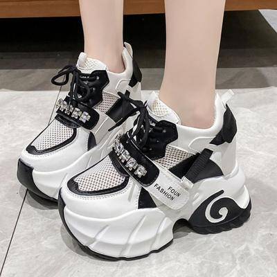 Кроссовки на толстой подошве, повседневные вулканизированные туфли, женские кроссовки на высокой платформе из дышащей сетки, 10 см, женские спортивные туфли для папы