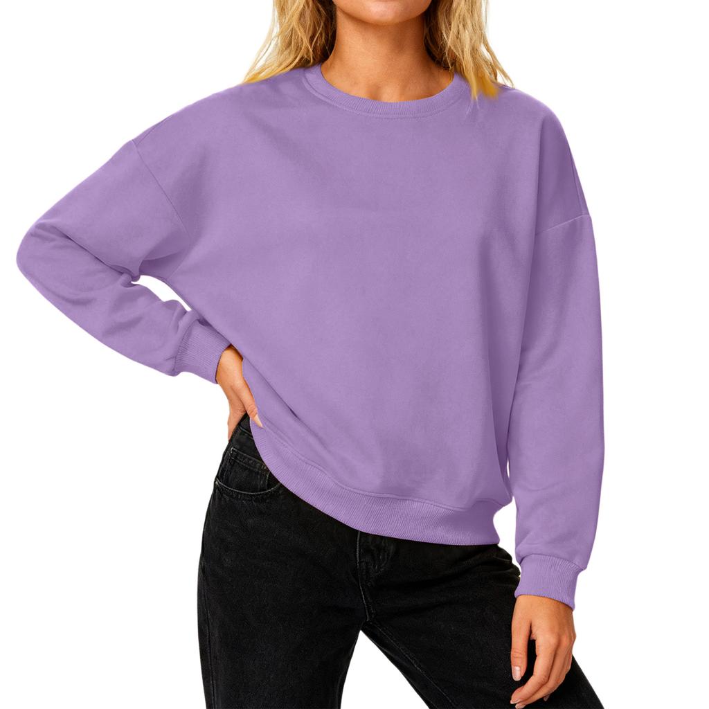 Женский свободный удобный повседневный и модный свитшот с круглым вырезом, рукавами с резьбой, однотонный, с длинными рукавами