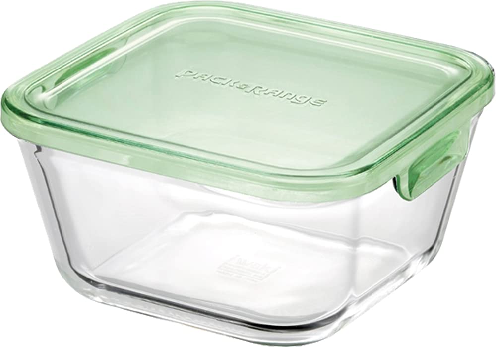 iwaki Glass Storage Pack Heat-Resistant Container, Green, Deep, Square, 1.0L, & Microwave, C3247HMN-G