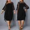 Plus Size New Sexy Lace Mesh Dresses Elegant Fashion Midi Party Dress Loose Hollow Out Oversize England Style Dresses