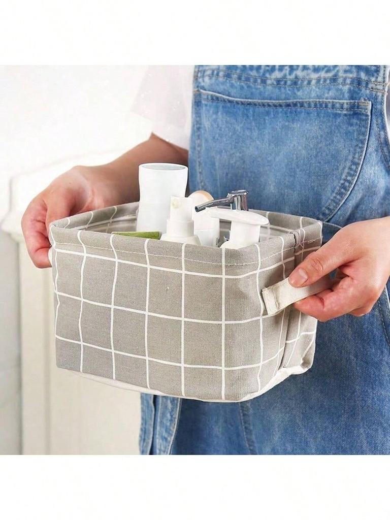 Multifunctional Printed Cotton and Linen Desktop Storage Box with Handle Small Fresh Fabric Storage Basket To Organize Sundries