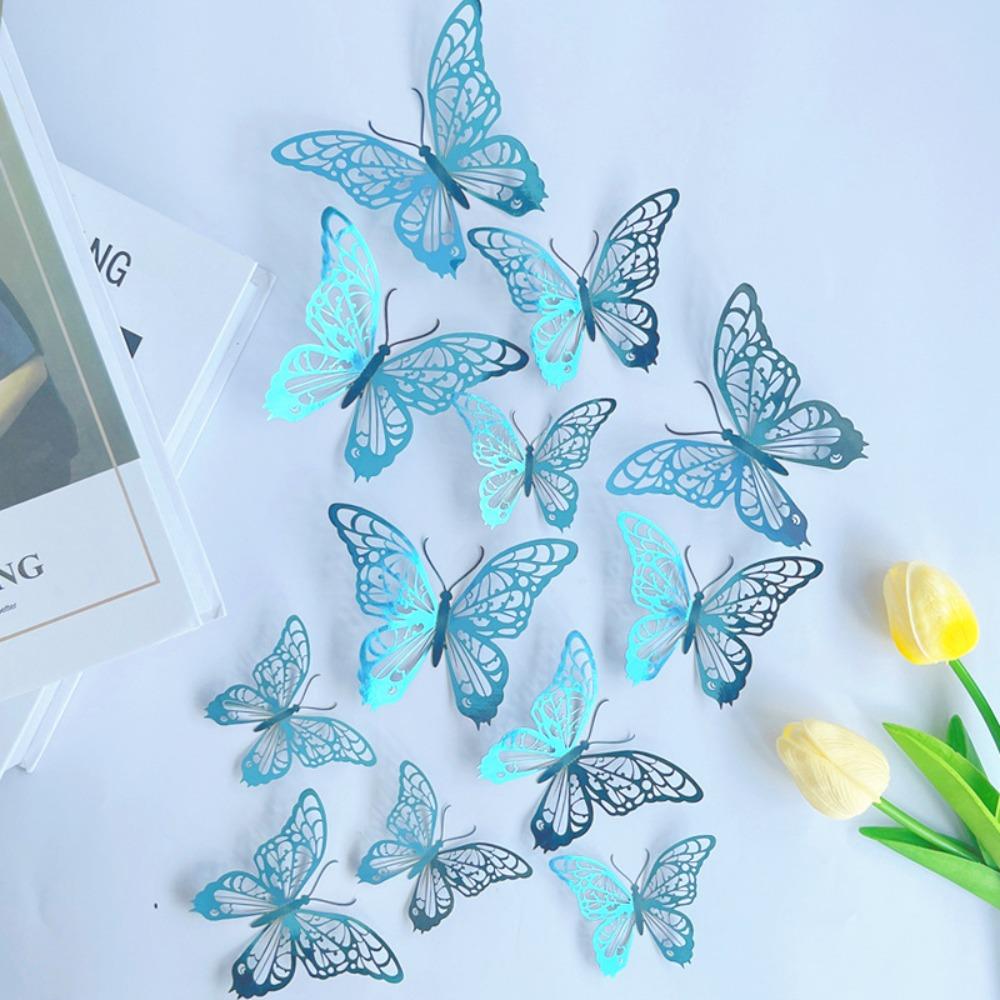 12 шт./набор красочных 3D-бабочки, настенный декор, сделай сам, имитация бабочек, украшения для дома