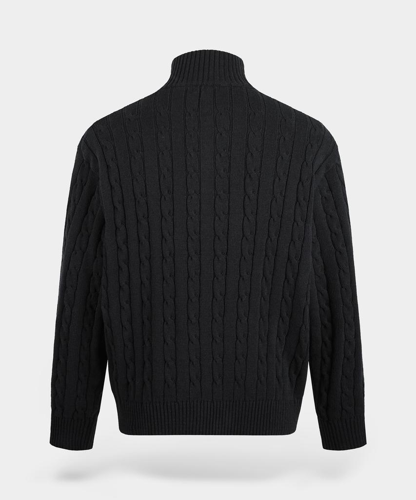 BIRBANTE Washable Cotton Cable Two-Way Knit Zip-Up - Black